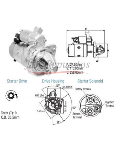 Motor De Arranque Chev D20, Grand Blazer, Silverado/ Ford F-100 (35258580) 12v 3,0kw