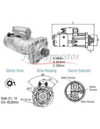 Motor De Arranque John Deere Tractores (35259590) 12v 5,0kw