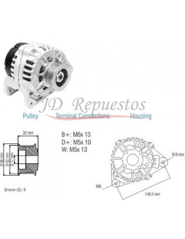 Alternador Ford Courier, Fiesta, Ka (0123310054) 12v