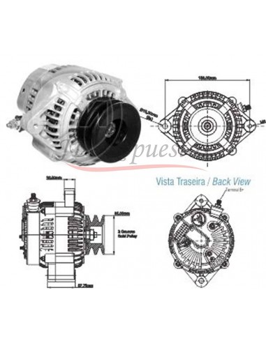 Alternador John Deere 4055,4255,4455,4555,8560,8570,8770 (10459495) 12v