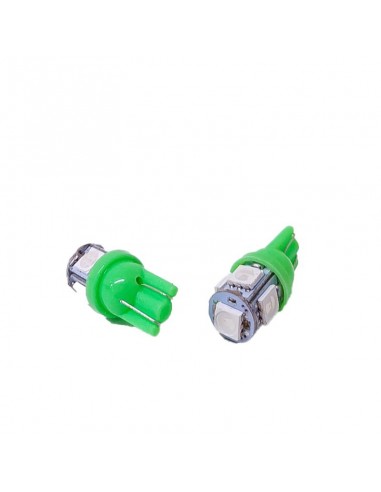 Led Señalizacion Smd2821 - T10 - W5w 5 Smd 5050 Verde 12v  X 2 Unidades